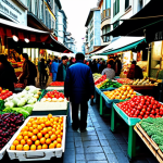 **

"A bustling farmers market in Istanbul, Turkey, filled with vendors selling fresh produce and local crafts. People are interacting and purchasing goods in a friendly atmosphere. Focus on the vibrant colors of fruits, vegetables, and traditional Turkish textiles. fully clothed, appropriate content, safe for work, professional, family-friendly, perfect anatomy, natural proportions, well-formed hands, proper finger count, natural body proportions, modest clothing."

**