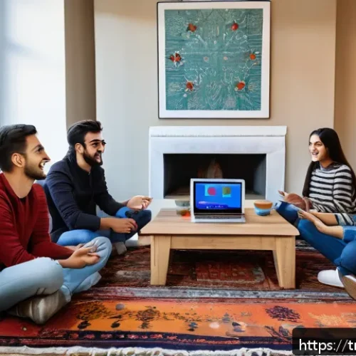 호혜적 교환 시스템의 학습 효과 - A diverse group of Turkish university students engaged in a lively online group discussion using lap...