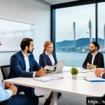 호혜적 교환 시스템에서의 신뢰 구축 방법 - A modern office scene depicting a diverse team of professionals engaged in a transparent and consist...